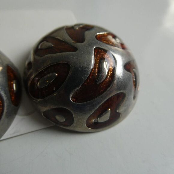 Vintage Silver Tone Paisley Enamel Convex Non Pierced Clip On Earrings Mod Retro - Picture 4 of 8
